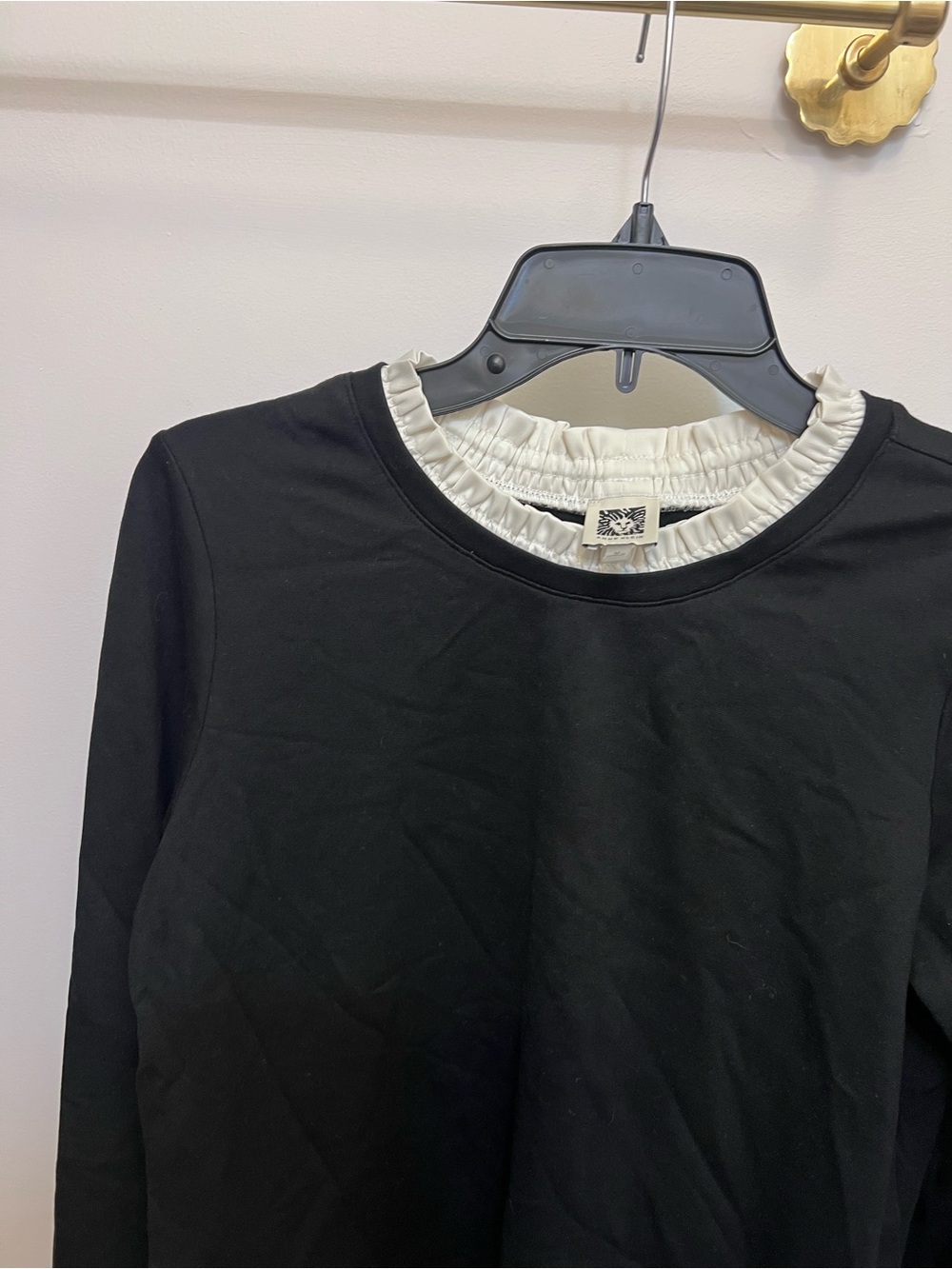Anne Klein Black Top with Cream Ruffled Collar